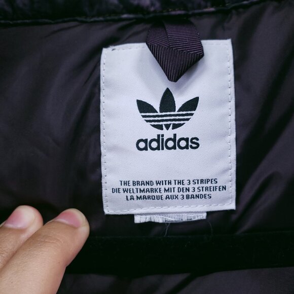 Adidas Adventure Purple Yellow Splatter Print Quilted Puffer Jacket Vest Hooded - Picture 2 of 15